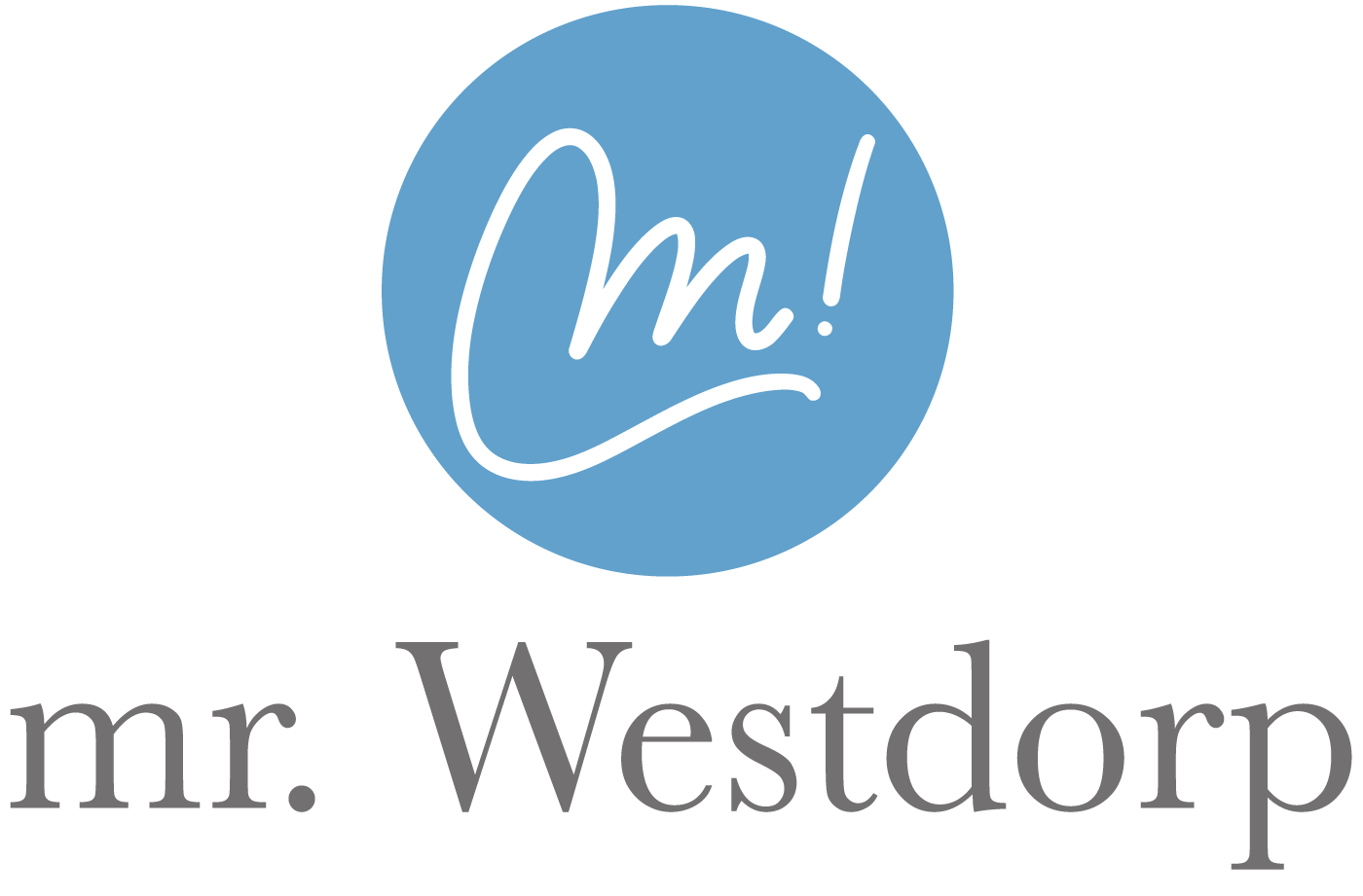 Logo vaal blauw met wit mr. Westdorp